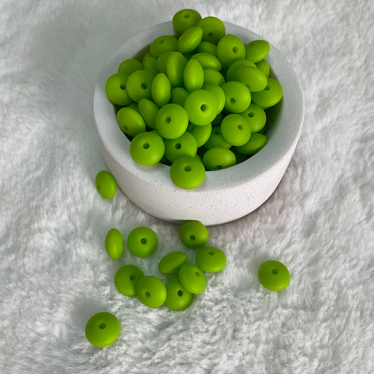 Lime Green Lentil 12mm*7mm Solid Silicone Beads