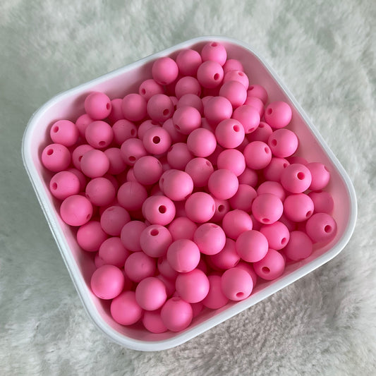 Pink 9mm Solid Silicone Beads