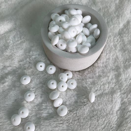 White Lentil 12mm*7mm Solid Silicone Beads