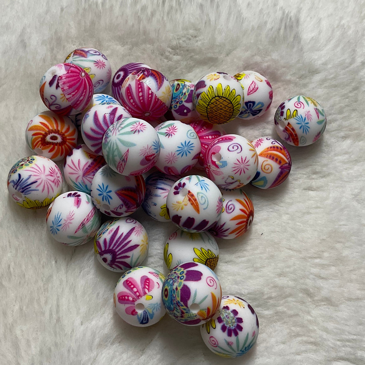 Summer Meadow Print 15mm Silicone Bead