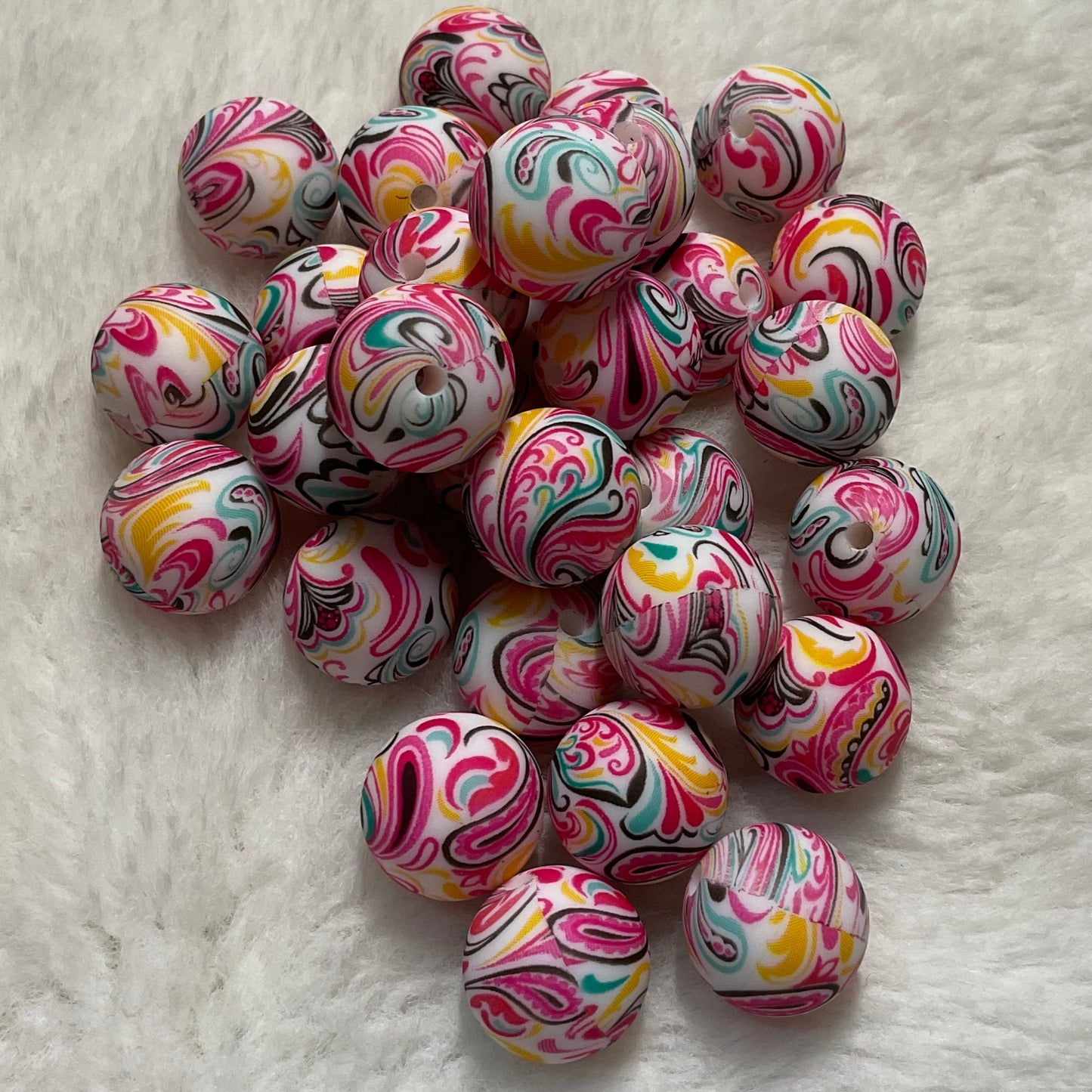 In a Swirl Print 15mm Silicone Bead