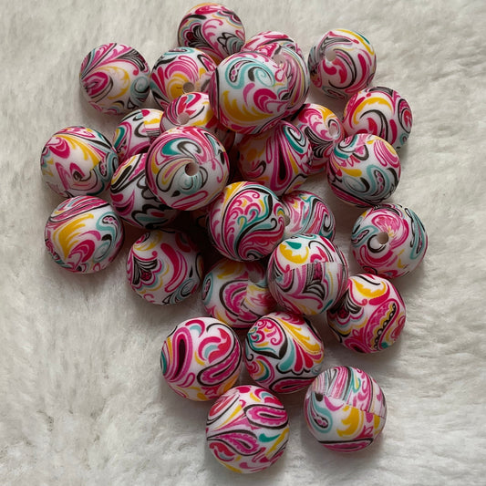 In a Swirl Print 15mm Silicone Bead