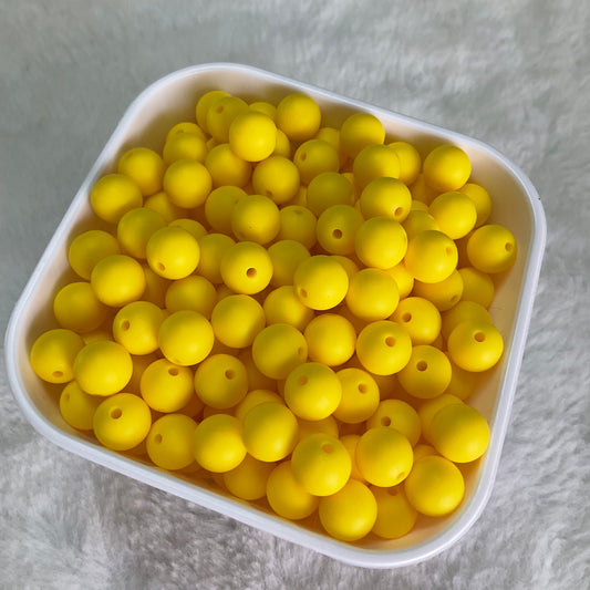 Lemon Yellow 9mm Solid Silicone Beads