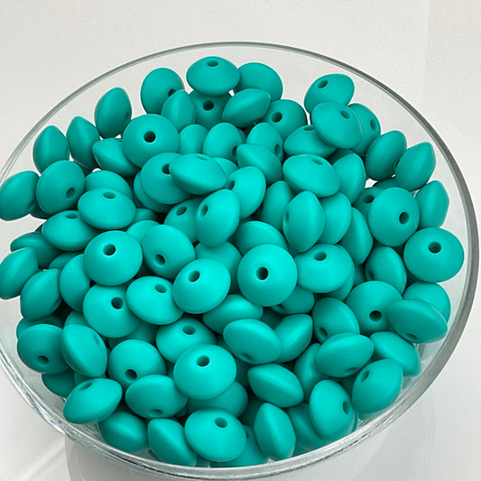 Teal Lentil 12mm*7mm Solid Silicone Beads