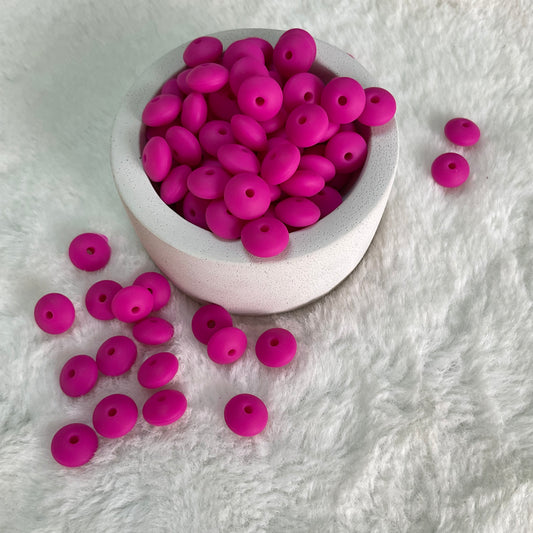 Magenta Lentil 12mm*7mm Solid Silicone Beads