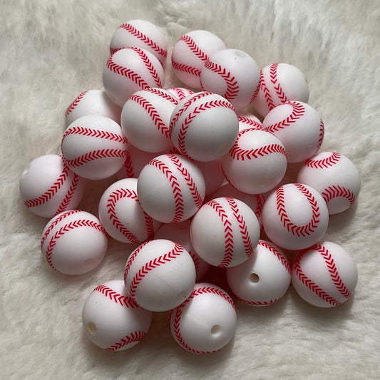 Baseball Print 15mm Silicone Bead