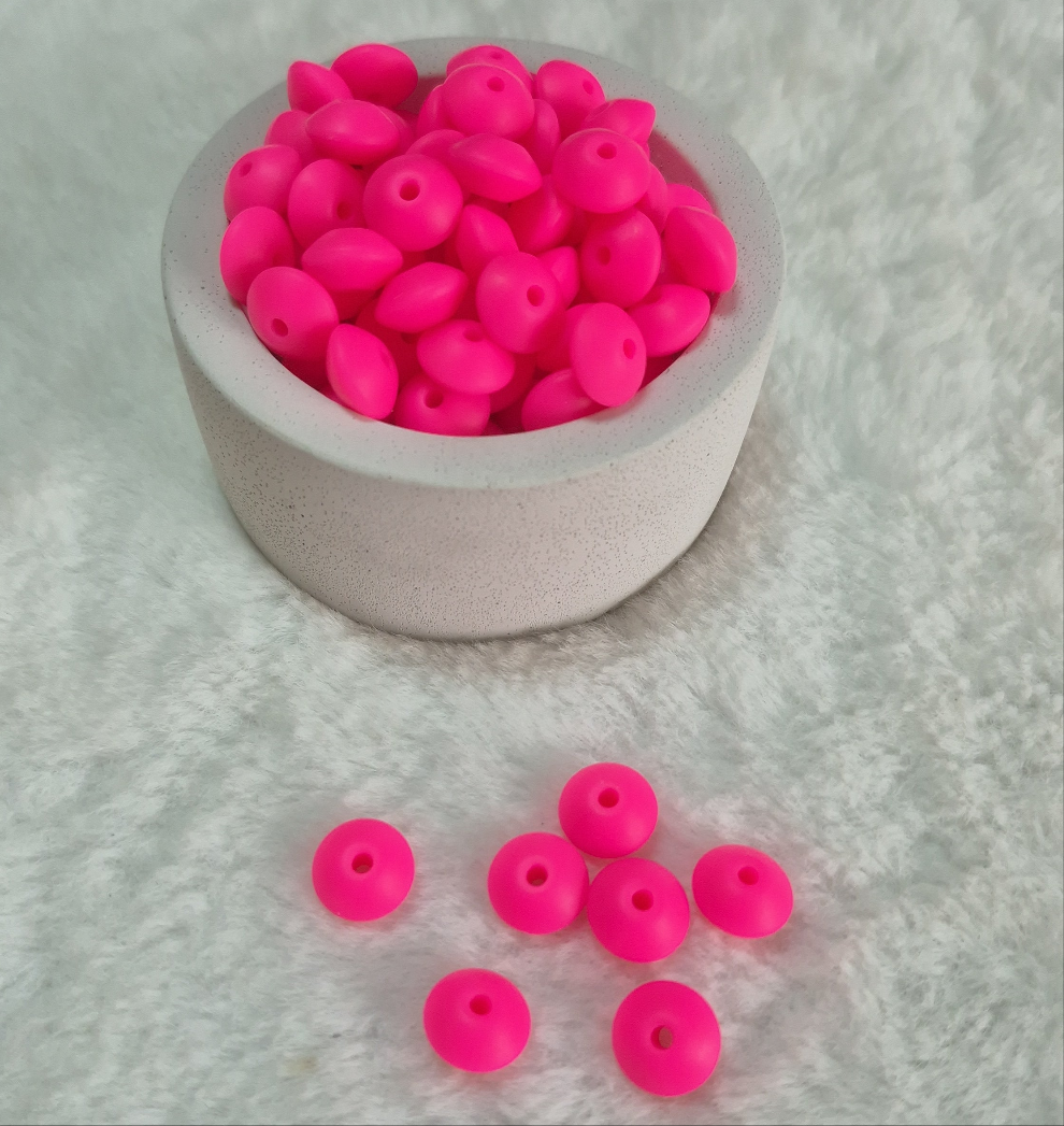 Electric Flamingo Lentil 12mm*7mm Solid Silicone Beads