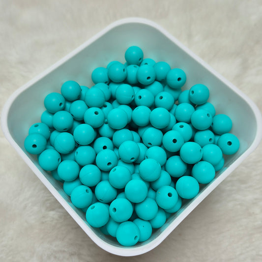Teal 9mm Solid Silicone Beads
