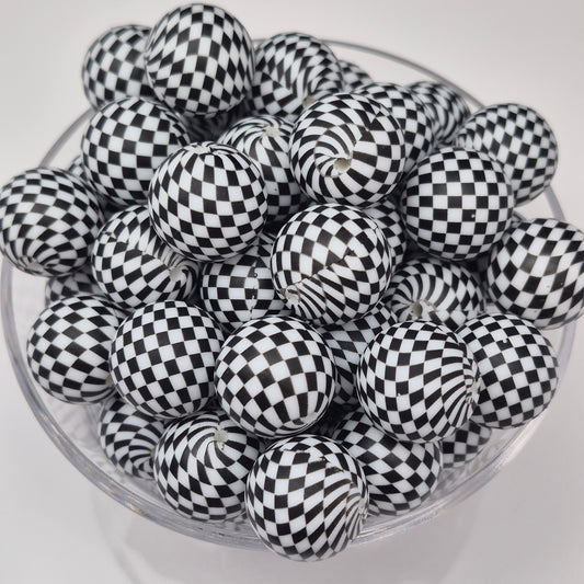 Check Me Out White 19mm Print Silicone Bead