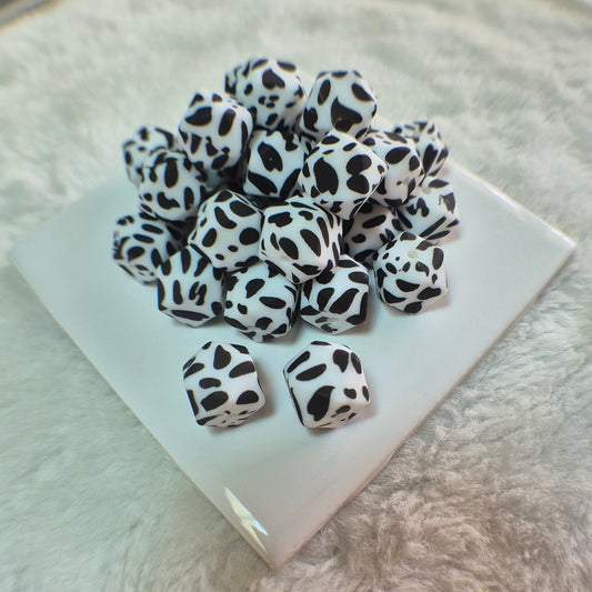 Spotted Glam 14mm Hexagon Printed Silicone Bead