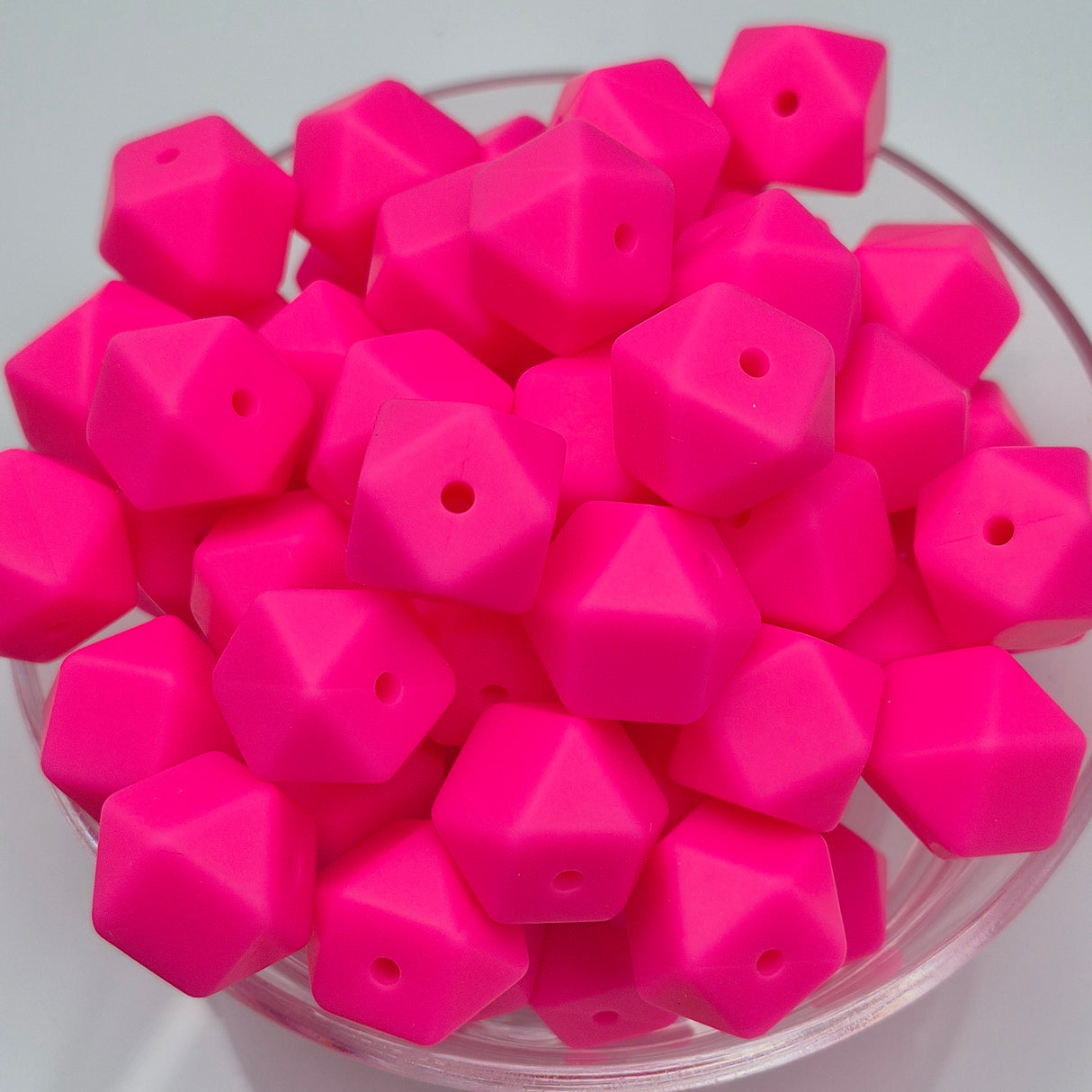 Electric Flamingo 14mm Hexagon Solid Silicone Beads
