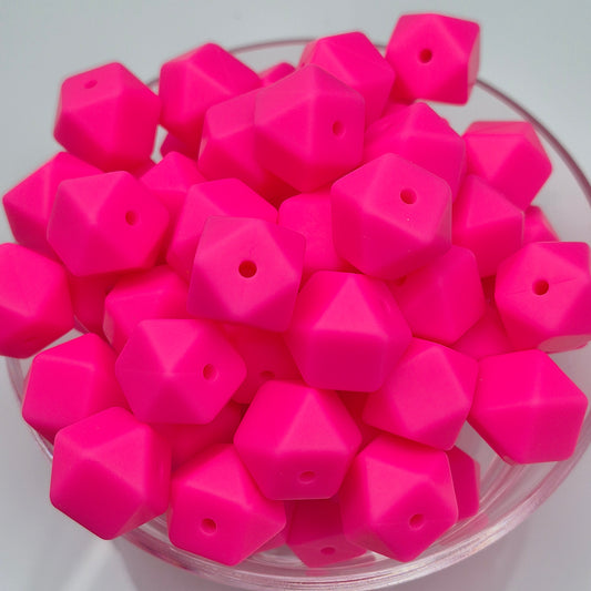 Electric Flamingo 14mm Hexagon Solid Silicone Beads