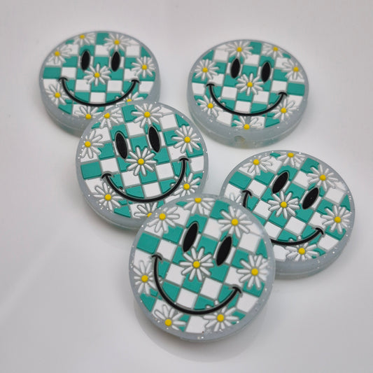 Checkered Smiley Teal - Focal