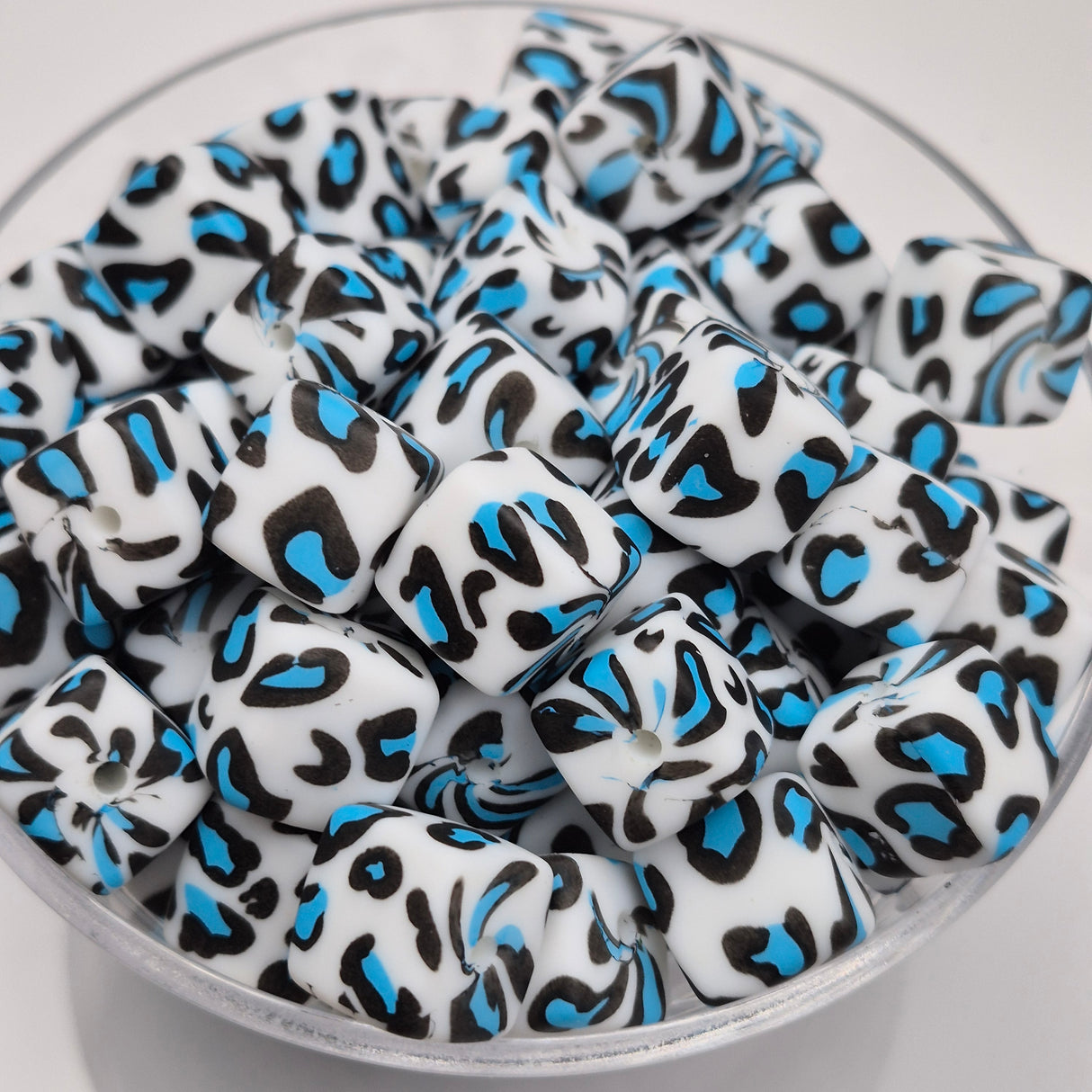 Snow Leopard Glam Cubes Print Silicone Beads