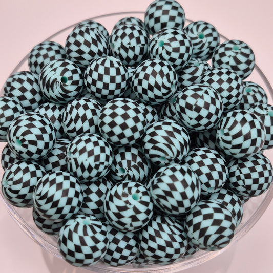 Check Me Out Aqua 15mm Silicone Bead