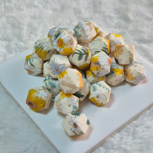 Sunny Boho 14mm Hexagon Printed Silicone Bead