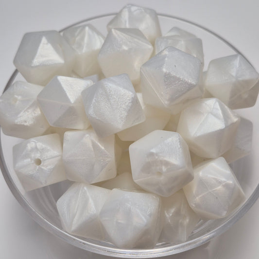 Metallic White 17mm Hexagon Solid Silicone Beads