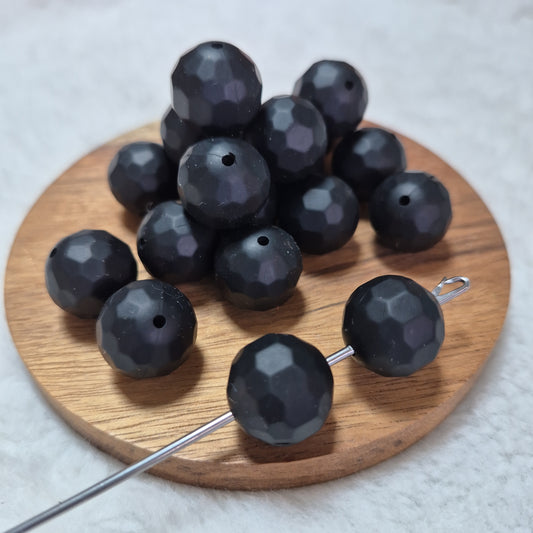 Black Faceted Orb 16mm Silicone Beads