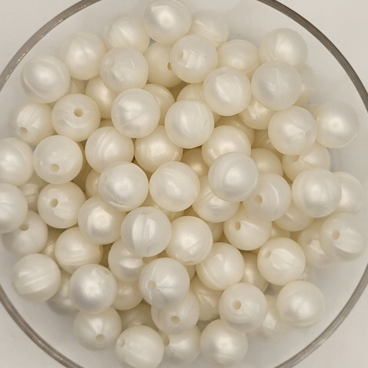 Metallic White 12mm Solid Silicone Beads