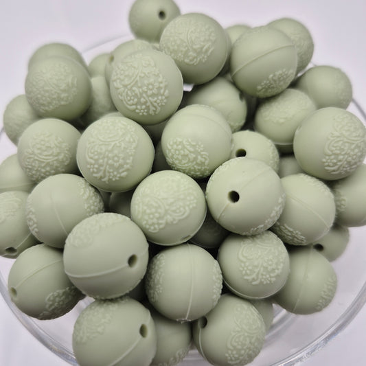 Light Matcha Embossed 15mm Solid Silicone Beads