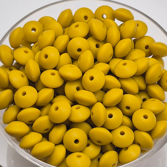 Mustard Lentil 12mm*7mm Solid Silicone Beads