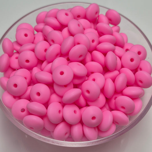Pink Lentil 12mm*7mm Solid Silicone Beads