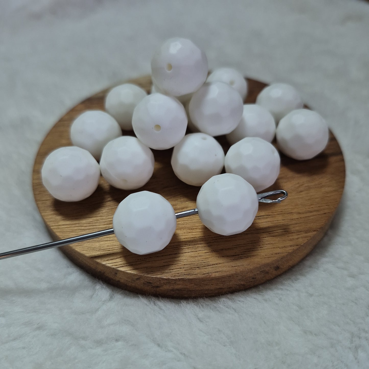 White Faceted Orb 16mm Silicone Beads