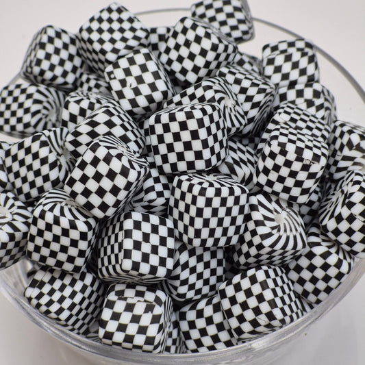 Check Me Out White Cubes Print Silicone Beads