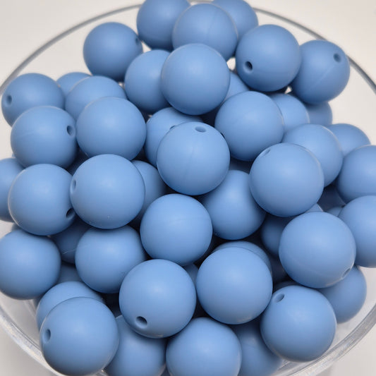 Dusty Blue 15mm Solid Silicone Beads