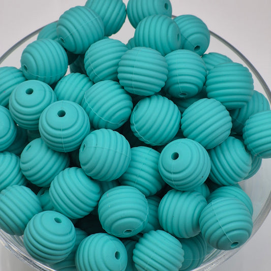 Teal Honeycomb 15mm Silicone Bead