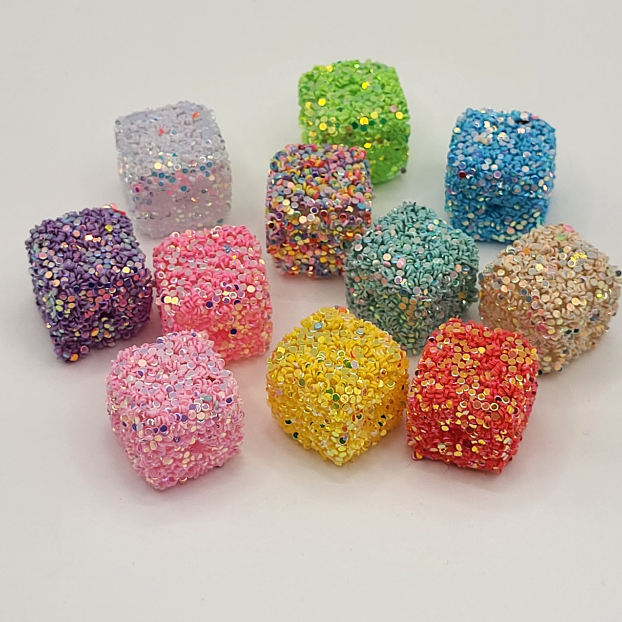 10 Sparkle Cubes (Soft Texture Outside/Acrylic Inside) 16mm ACRYLIC Beads - Set of 10