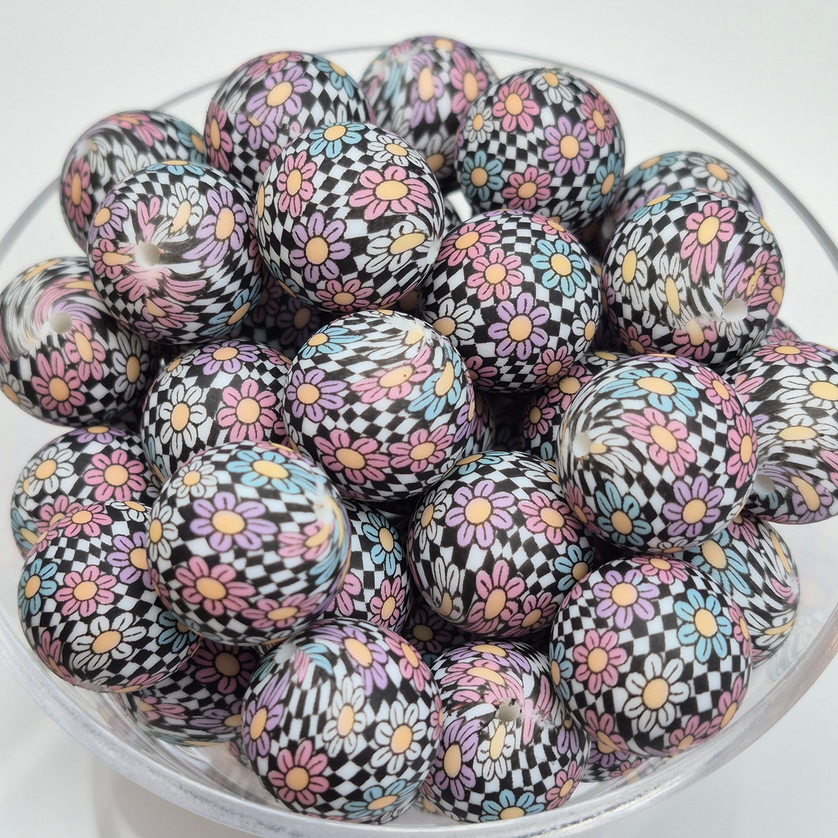 Check Out My Blooms 19mm Print Silicone Bead