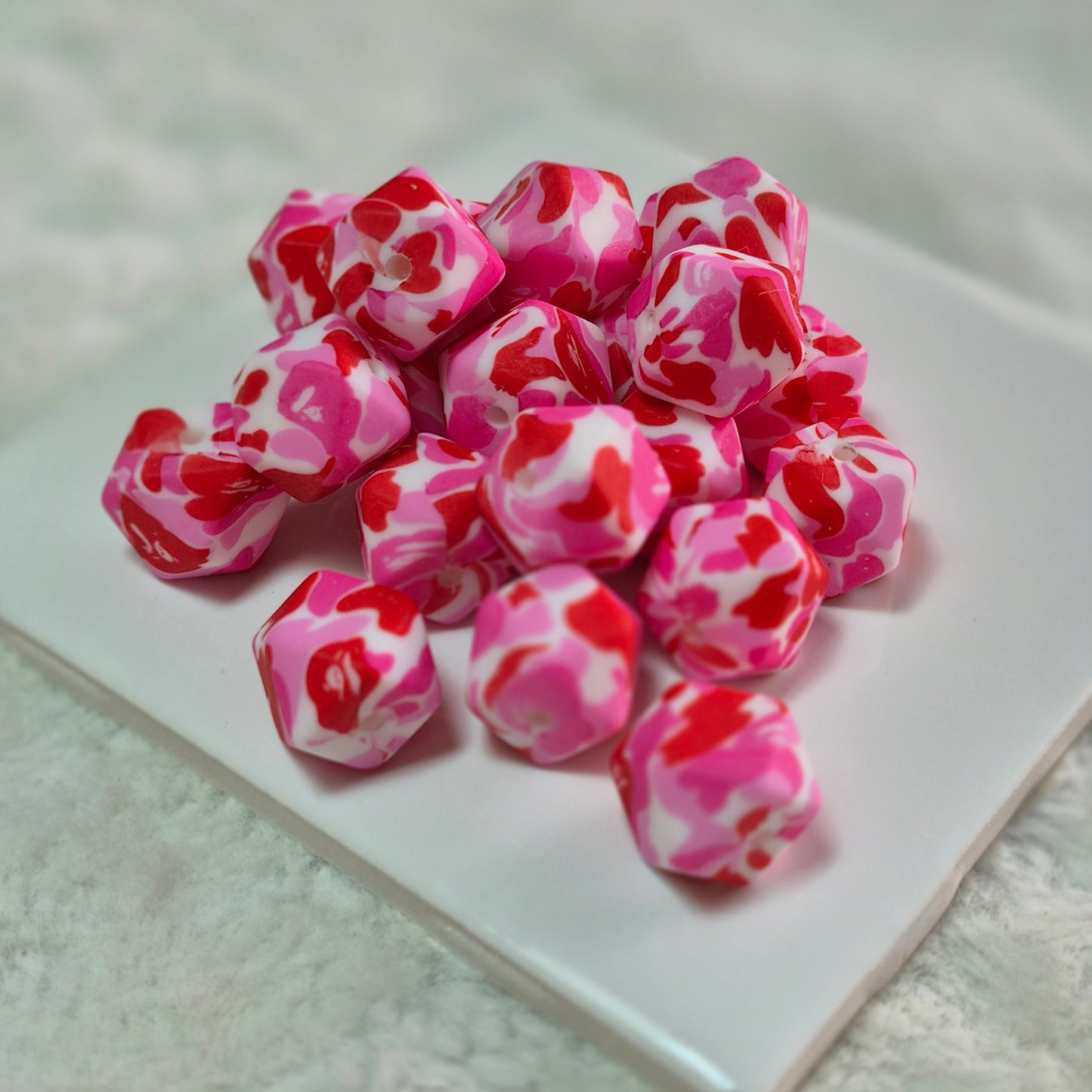 Pretty in Pink 14mm Hexagon Printed Silicone Bead
