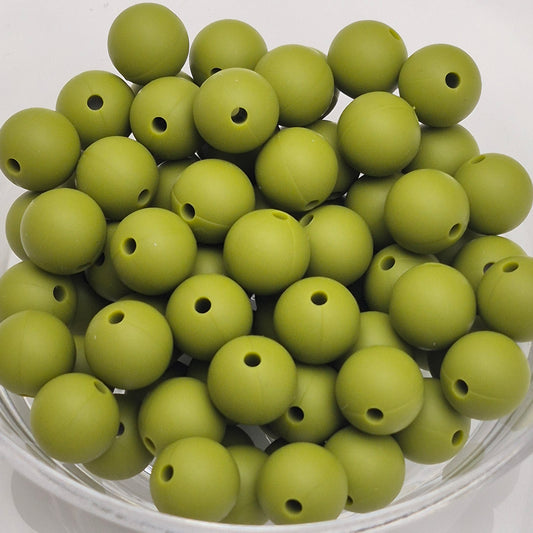 Olive 12mm Solid Silicone Beads