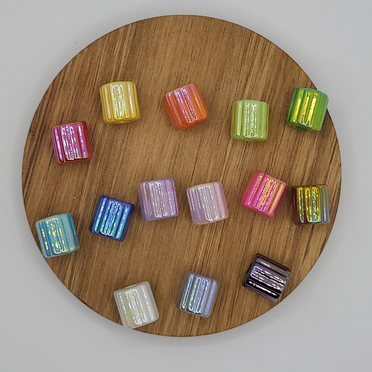 Opal Acrylic Cylinder Beads – Striped, Solid Color (10x12mm)