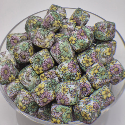 Soft Bouquet Cubes Print Silicone Beads