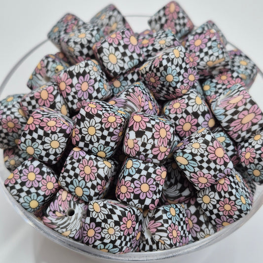 Check Out My Blooms Cubes Print Silicone Beads