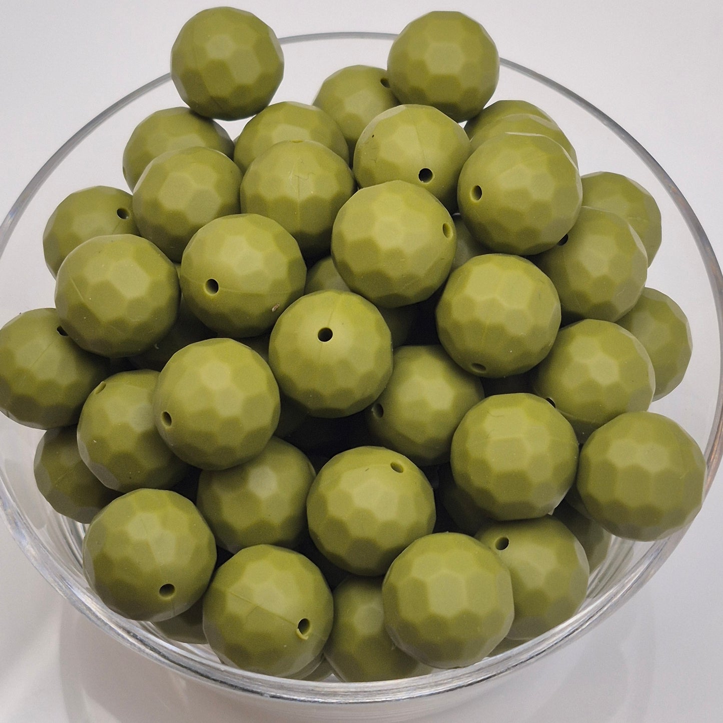 Olive Faceted Orb 16mm Silicone Beads