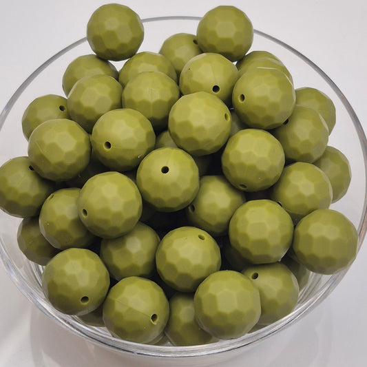 Olive Faceted Orb 16mm Silicone Beads