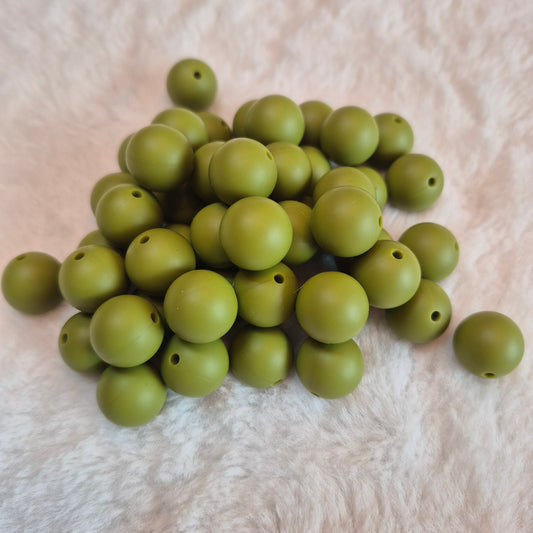 Olive Green 15mm Solid Silicone Beads
