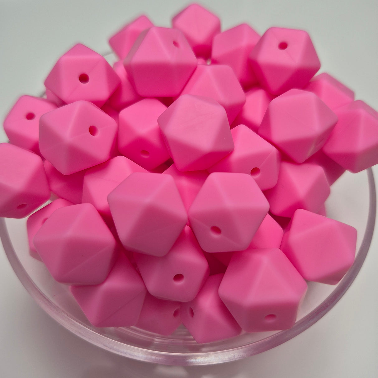 Pink 14mm Hexagon Solid Silicone Beads