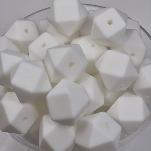 White 17mm Hexagon Solid Silicone Beads