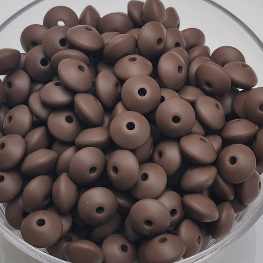 Milk Chocolate Lentil 12mm*7mm Solid Silicone Beads
