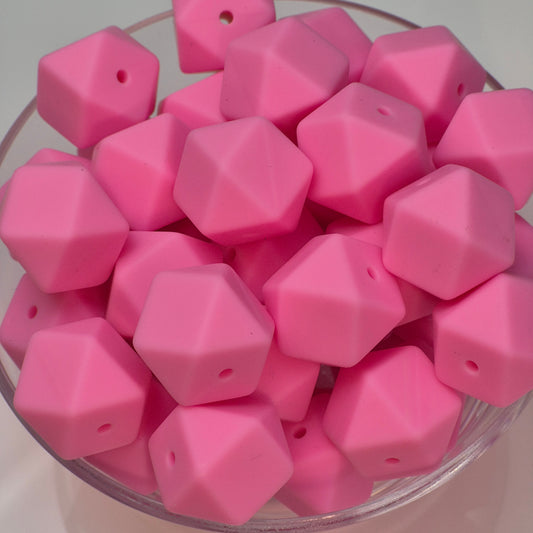 Pink 17mm Hexagon Solid Silicone Beads