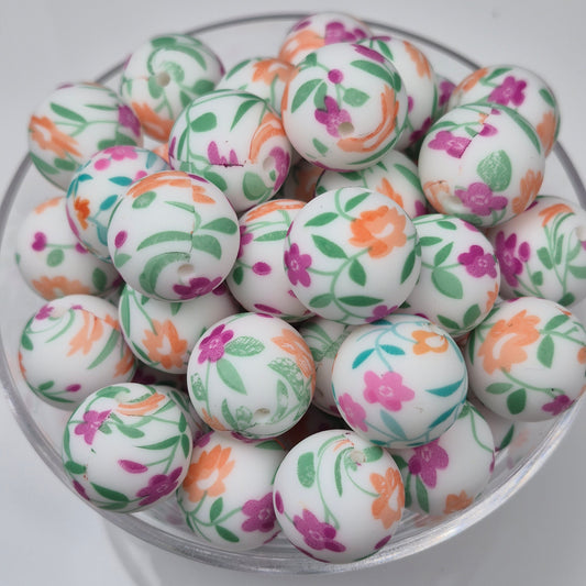 Tiny Meadows 19mm Print Silicone Bead