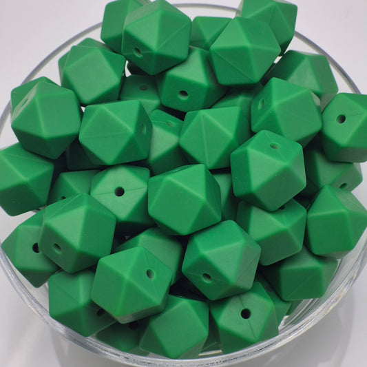 Christmas Green 14mm Hexagon Solid Silicone Beads