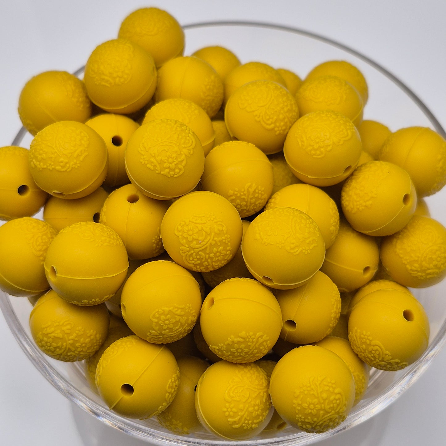 Mustard Embossed 15mm Solid Silicone Beads