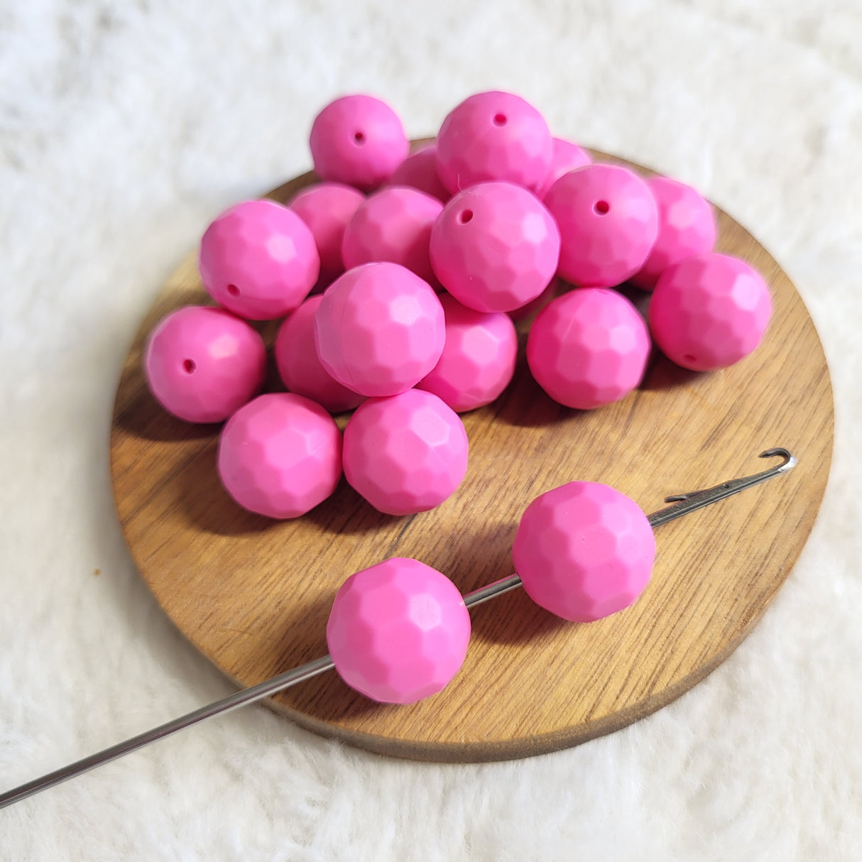 Bubble Gum Faceted Orb 16mm Silicone Beads