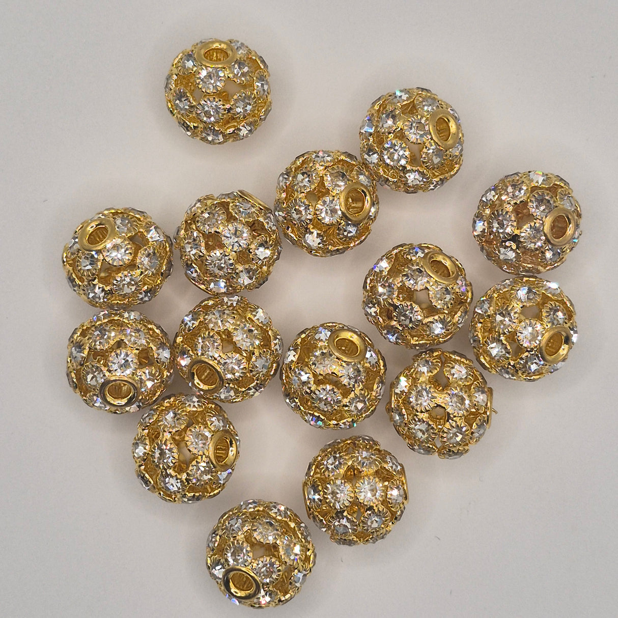 Gold Rhinestone Focal Metal Bead