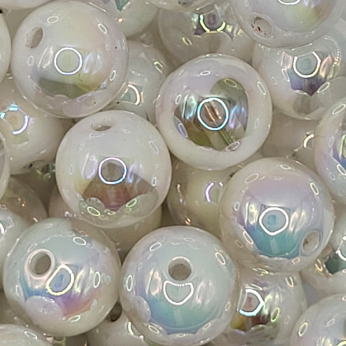 White Heart Opal 16mm Solid ACRYLIC Beads